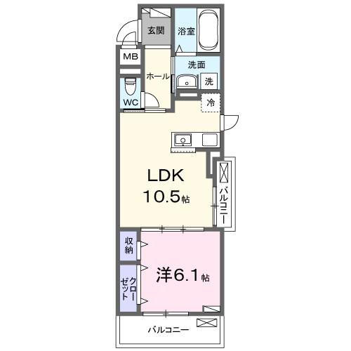 ホクレア(1LDK/2階)の間取り写真