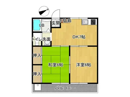 コーポヤマザキ(2DK/2階)の間取り写真