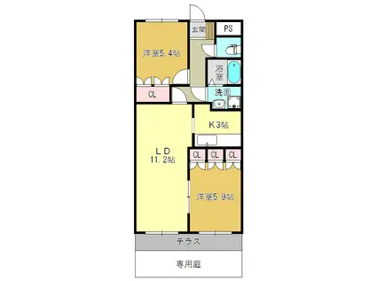 セントフィールド葛城I(2LDK/1階)の間取り写真