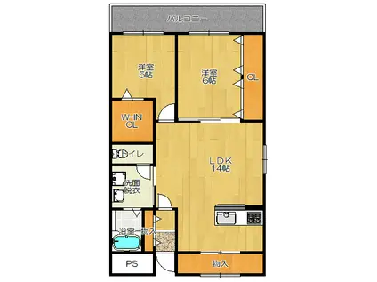 中野セカンドハイツ(2LDK/1階)の間取り写真