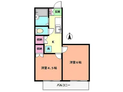 シャンポール加藤(2K/2階)の間取り写真