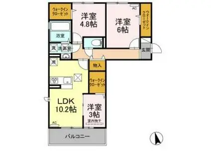 エクスプレス新八代 B棟(3LDK/1階)の間取り写真