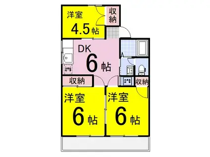 メゾンこすもすB棟(3DK/2階)の間取り写真