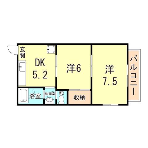 ハーヴェスト平野(2DK/4階)の間取り写真