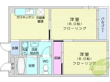 コーポ砂押南(2DK/3階)の間取り写真