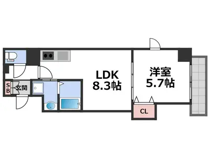 フクダ不動産上本町マンション(1LDK/5階)の間取り写真