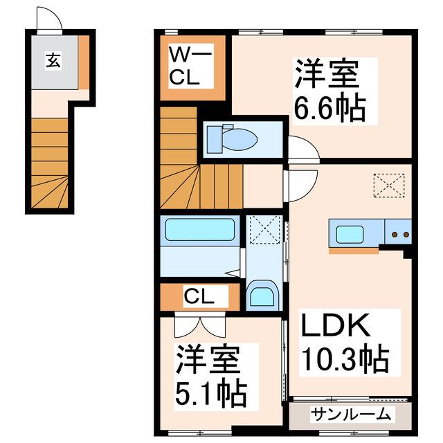 アメニティ M-3(2LDK/2階)の間取り写真