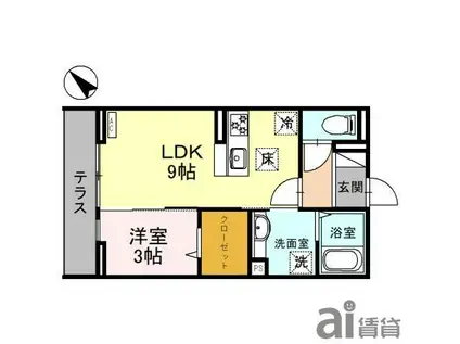 D-RESIDENCE東田町(1LDK/3階)の間取り写真