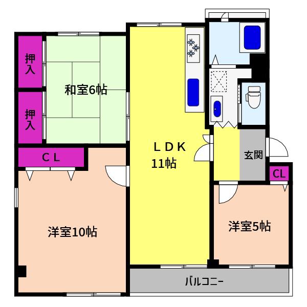 山御影マンションC棟(3LDK/3階)の間取り写真