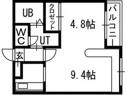 ホークメゾン札幌2号館(1LDK/2階)の間取り写真