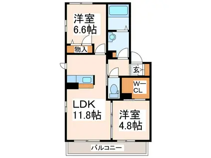 シャーメゾンヴィブレ弐番館(2LDK/2階)の間取り写真