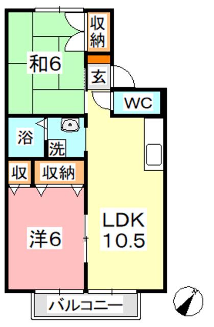 パピヨン虫明(2LDK/2階)の間取り写真