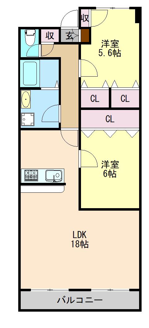 バロンズコート(2LDK/2階)の間取り写真