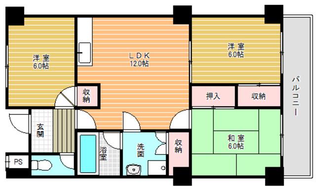 清涼ハイツ(3LDK/2階)の間取り写真