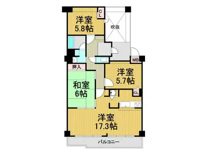 ラ・ビスタ宝塚サウステラス2番館(2LDK/5階)の間取り写真
