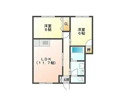 ベルバランセK参番館(2LDK/1階)の間取り写真