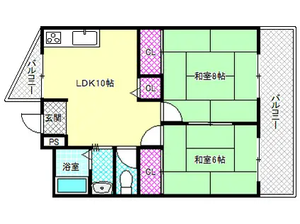 セシル古市(2LDK/3階)の間取り写真