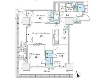 ロイヤルパークス品川(3LDK/18階)の間取り写真