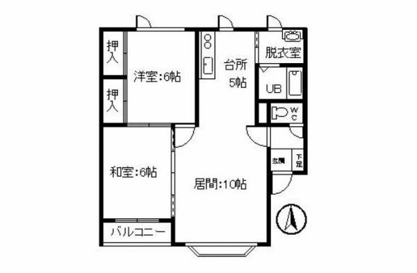 ハッピーハウス12B(2LDK/2階)の間取り写真