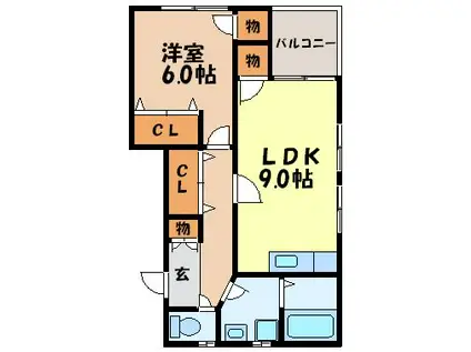 パークサイドA(1LDK/1階)の間取り写真