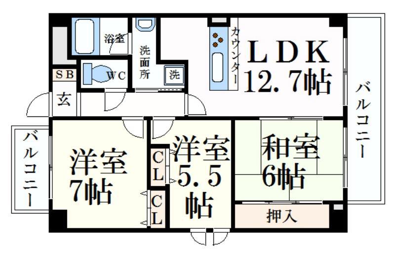 シャトー北条(3LDK/2階)の間取り写真