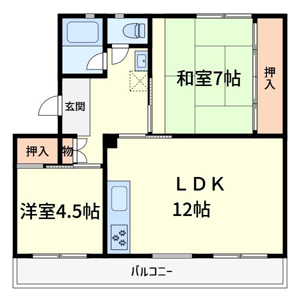 富田第二70号棟(2LDK/4階)の間取り写真