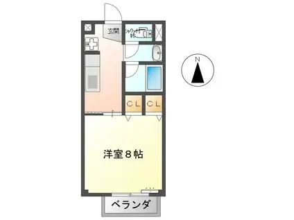 ソレアードスール(1K/1階)の間取り写真