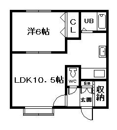 ジュリB棟(1LDK/2階)の間取り写真