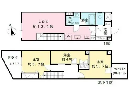 COEUR BLANC八幡山(3LDK/1階)の間取り写真
