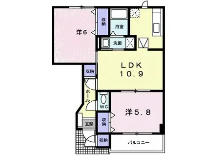 アエラIIB棟(2LDK/1階)の間取り写真