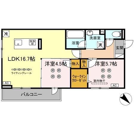 D-ROOM浅生(2LDK/2階)の間取り写真
