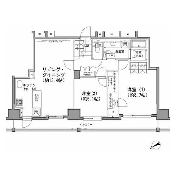 パークハビオ八丁堀(2LDK/14階)の間取り写真