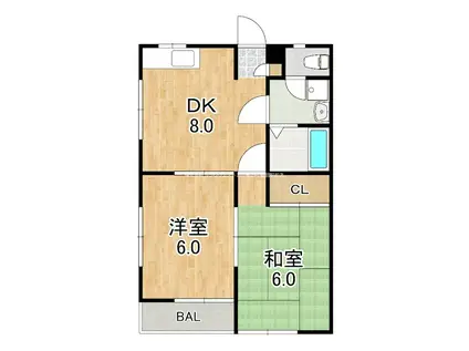 グレイオーク(2DK/2階)の間取り写真