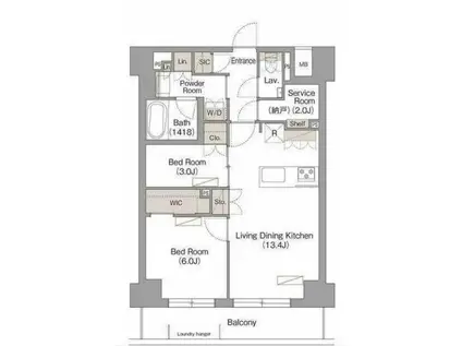 ヴェール・クレール武蔵小杉(2SLDK/1階)の間取り写真