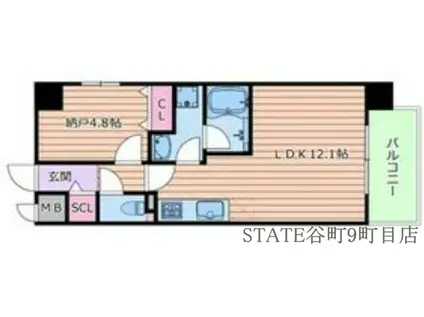 プラウディア今里(1LDK/1階)の間取り写真