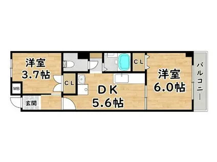 大拓ハイツ7(2DK/6階)の間取り写真