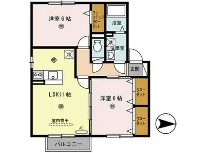 カーザ・エフリールA棟(2LDK/2階)の間取り写真