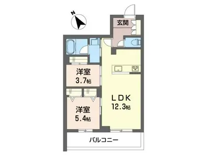 ルル・アルエット(2LDK/2階)の間取り写真