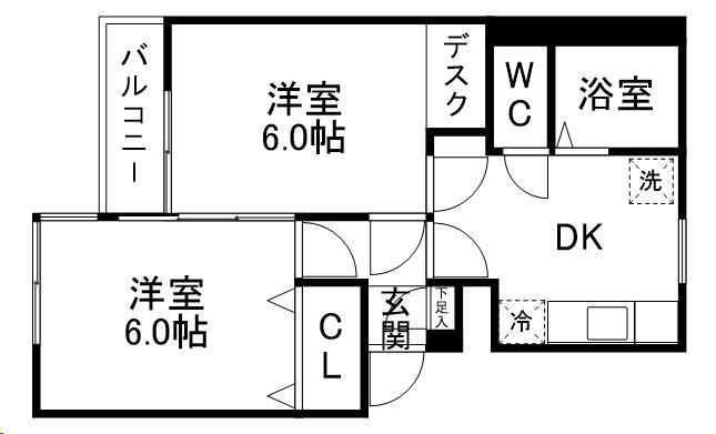 第十二ショーケービル(2DK/1階)の間取り写真