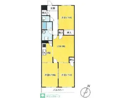 根戸マンション(3LDK/3階)の間取り写真