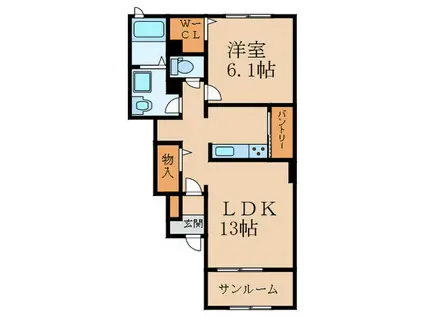 ボヌールKM C(1LDK/1階)の間取り写真