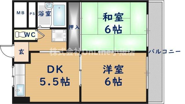 サンライフ若江本町(2DK/3階)の間取り写真