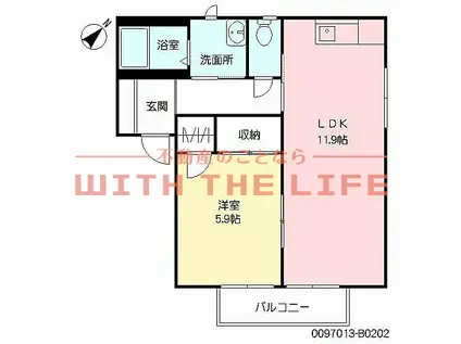 ミレニアミティー上津(1LDK/2階)の間取り写真
