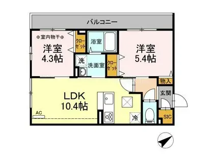 アルセ二俣川(2LDK/2階)の間取り写真