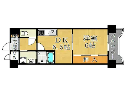 ファミーユ足代北(1DK/7階)の間取り写真