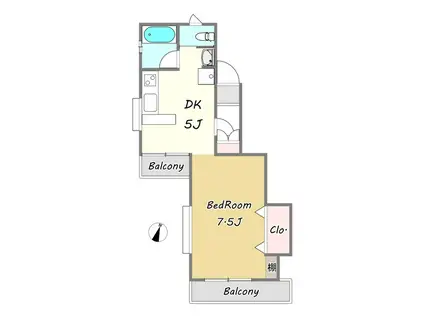 池尻ブラウンハイツA(1DK/2階)の間取り写真