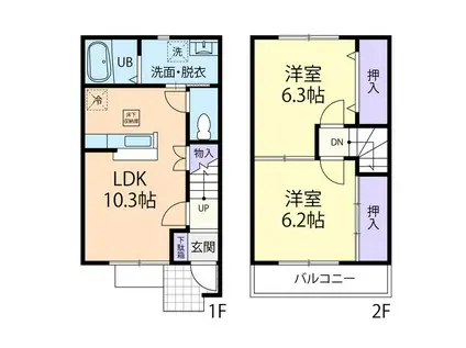 グラシア B(2LDK/1階)の間取り写真