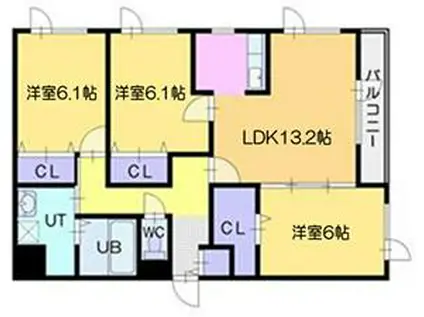 鍋島ハイツI(3LDK/4階)の間取り写真
