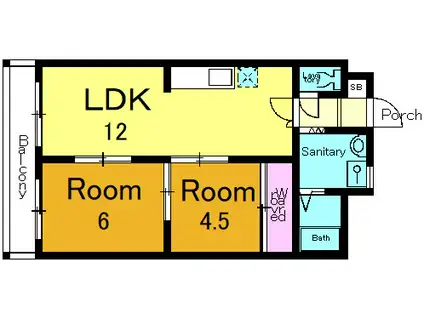 ベルテラス山科(2LDK/4階)の間取り写真