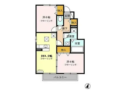 ローズコートII(2DK/1階)の間取り写真